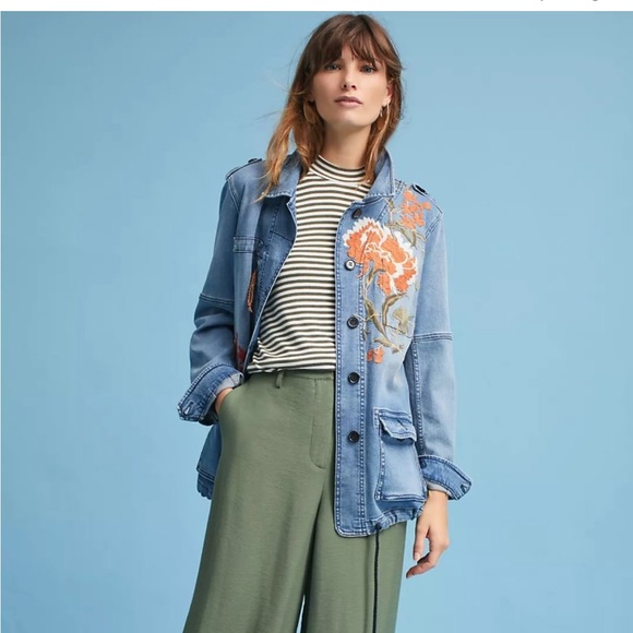 Anthropologie Jackets & Blazers - Pilcro Embroidered Jean Jacket